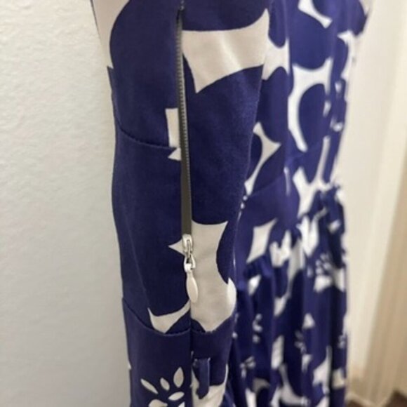 Boden Marilyn Fit and Flare Dress Blue & White Print 14R - Picture 4 of 9